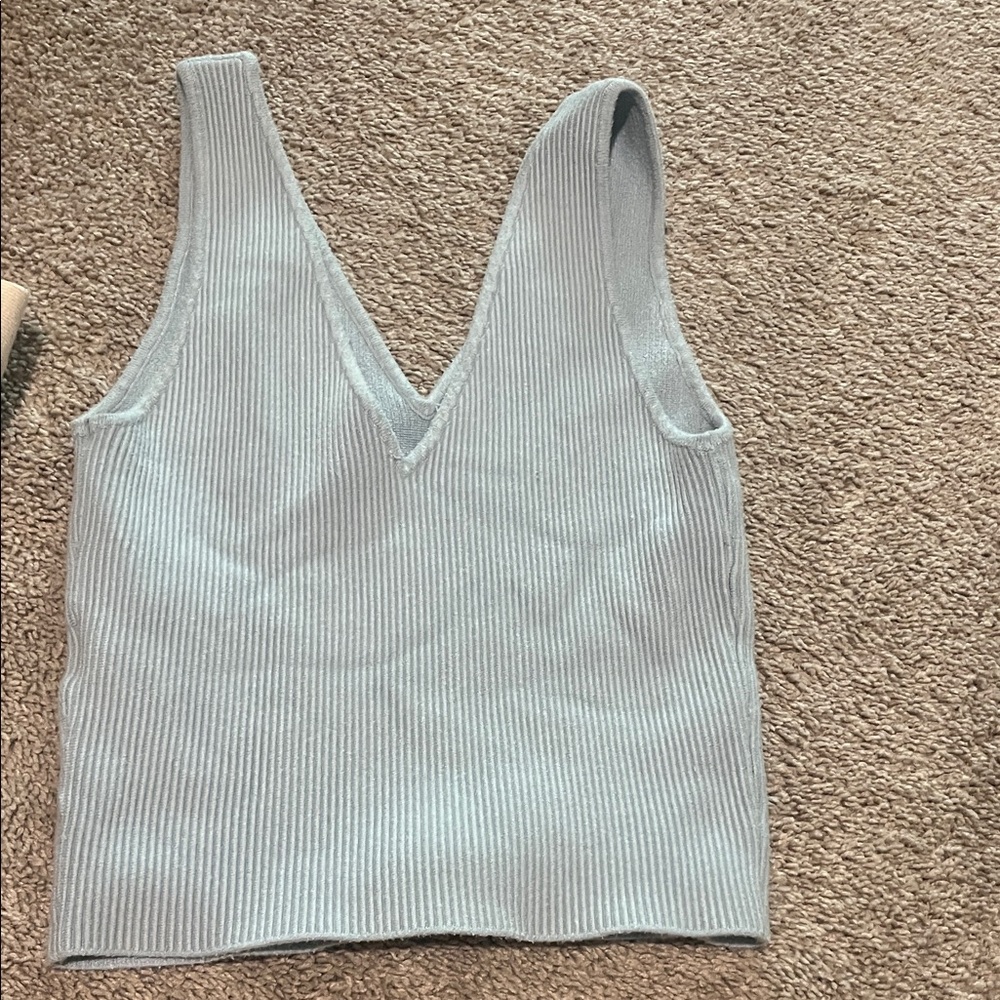 Abercrombie & Fitch Ribbed V-Neck Tank Top - Light Blue